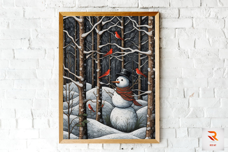 snowman-and-birds-wall-art