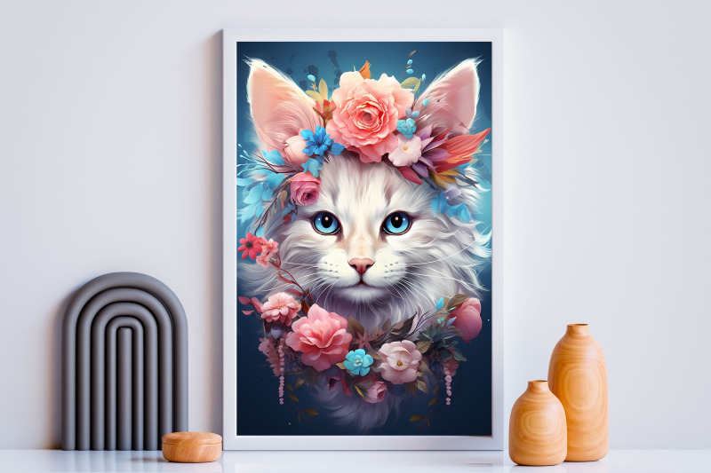 printable-boho-cat-flowers-wall-art