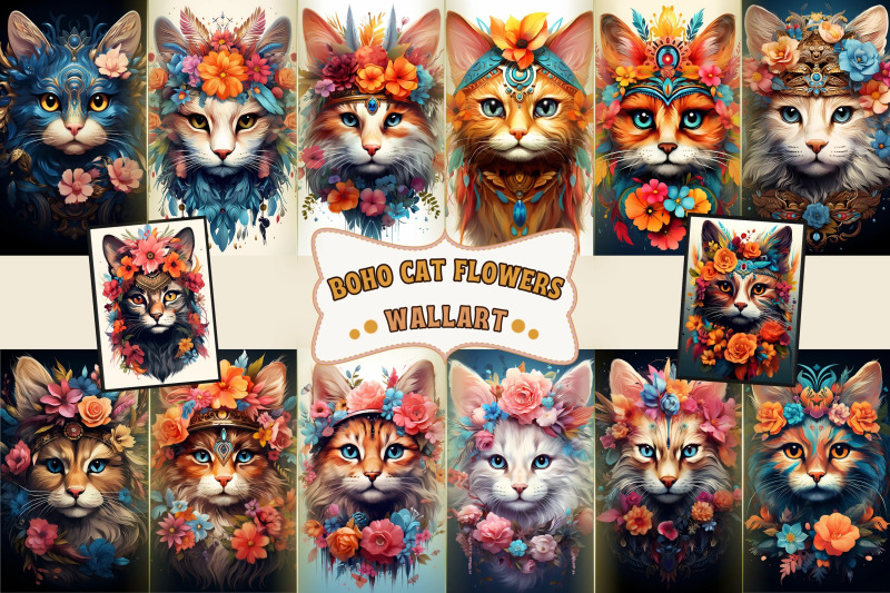 printable-boho-cat-flowers-wall-art