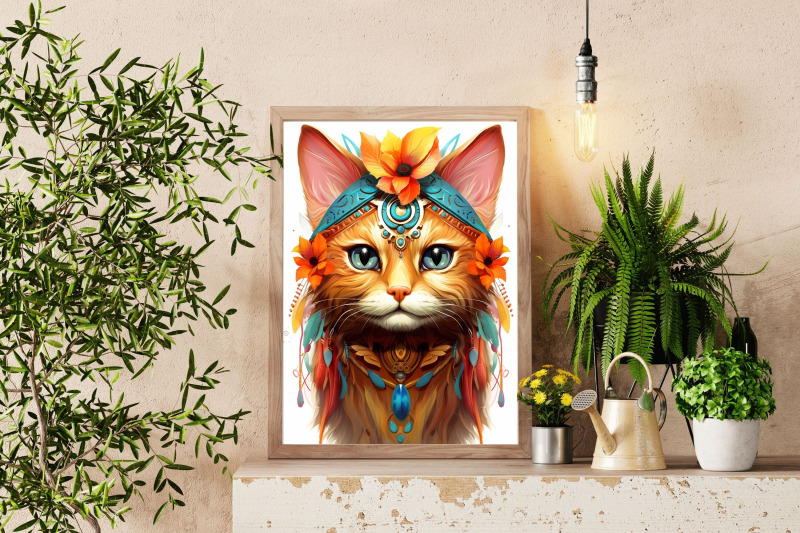 printable-boho-cat-flowers-wall-art