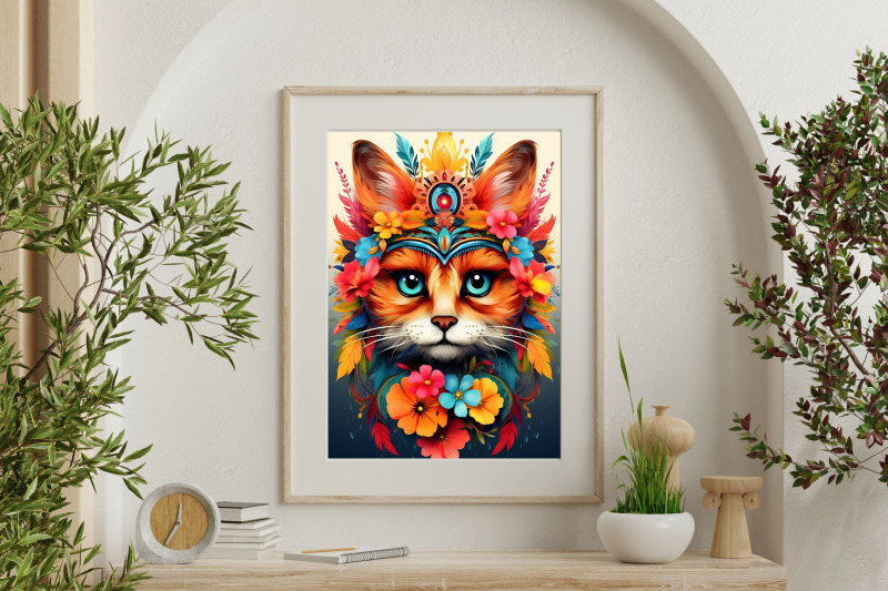 printable-boho-cat-flowers-wall-art