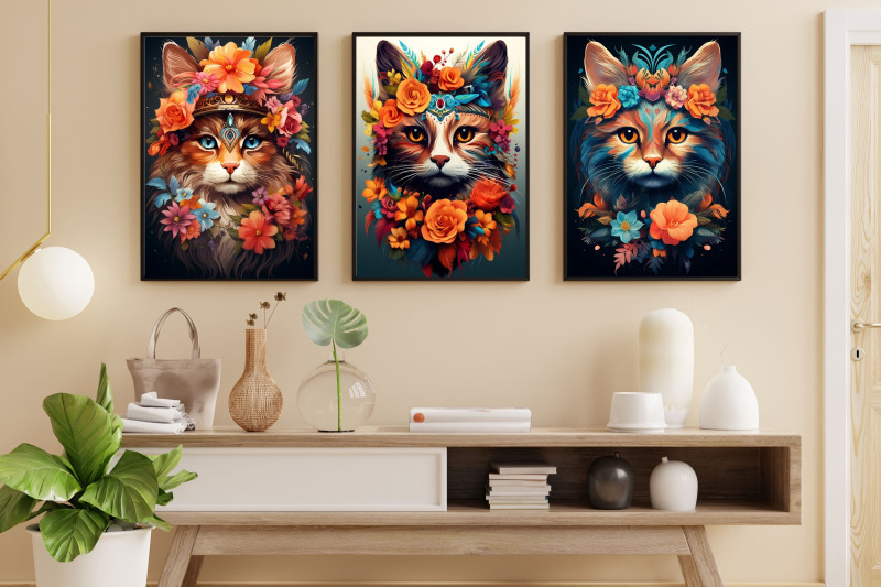 printable-boho-cat-flowers-wall-art