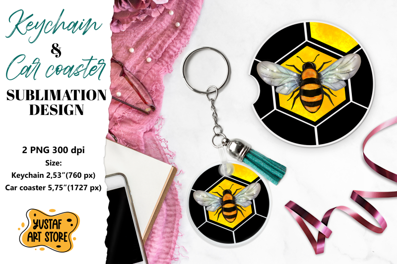 bee-keychain-sublimation-bee-car-coaster-sublimation