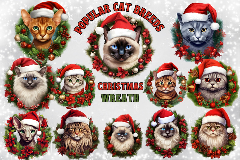 popular-cat-breeds-christmas-wreath-clipart