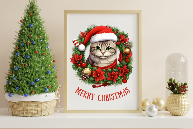 popular-cat-breeds-christmas-wreath-clipart