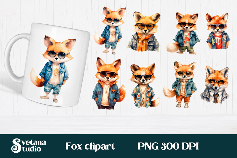 cute-fox-with-glasses-clipart-bundle-fox-png-design