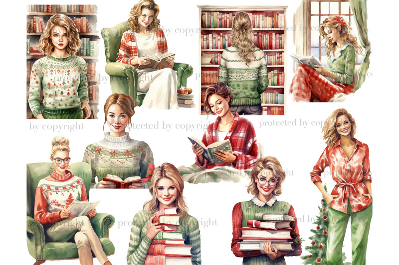 holiday-reading-girls-clipart-books-bundle-png