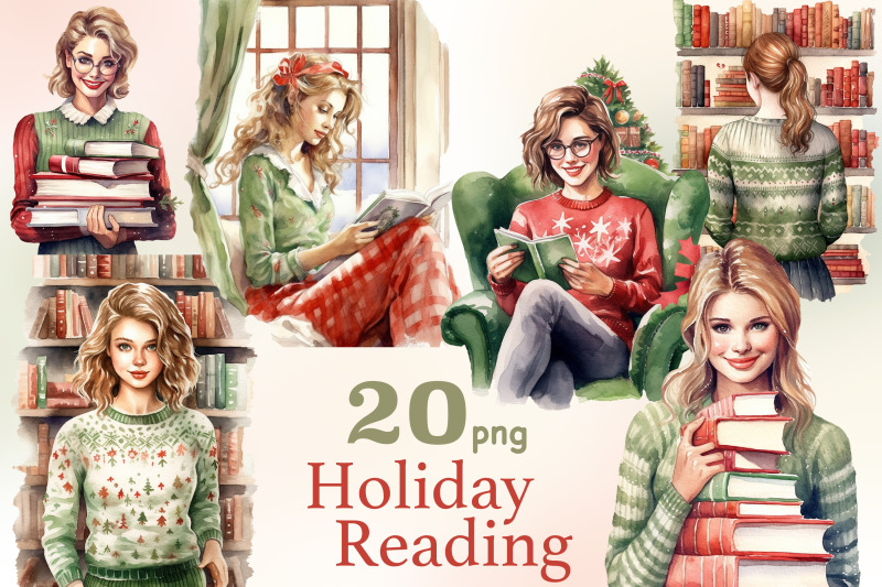 holiday-reading-girls-clipart-books-bundle-png