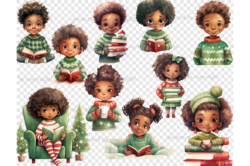 christmas-cute-black-doll-clipart-book-lover-png