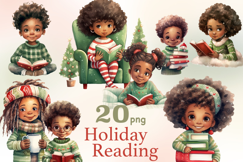 christmas-cute-black-doll-clipart-book-lover-png