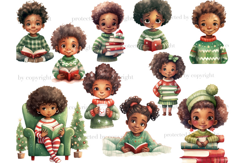 christmas-cute-black-doll-clipart-book-lover-png