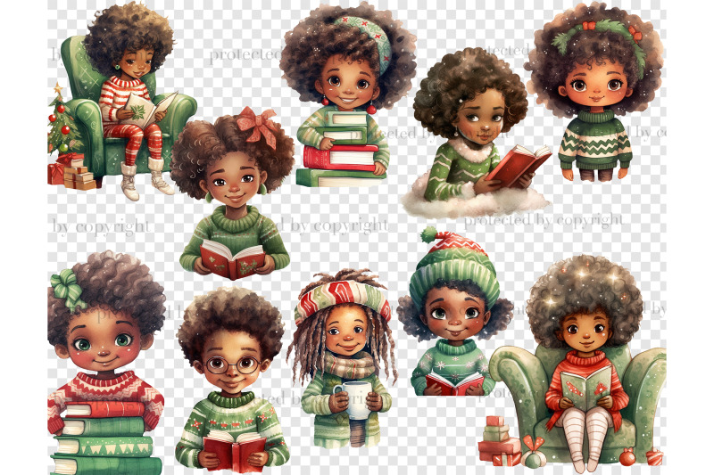 christmas-cute-black-doll-clipart-book-lover-png