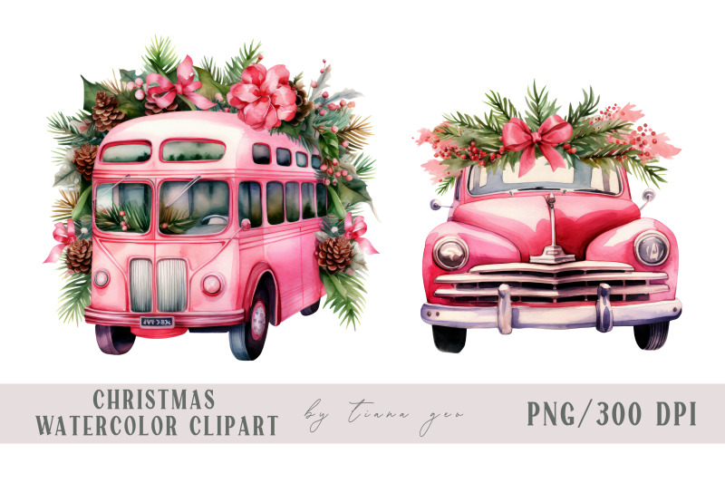 watercolor-christmas-bus-and-car-clipart-2-png