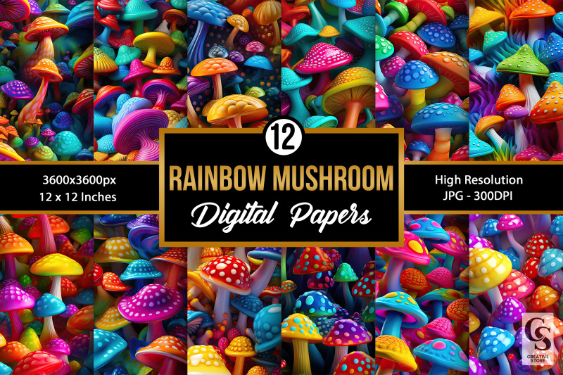 rainbow-3d-mushroom-seamless-patterns