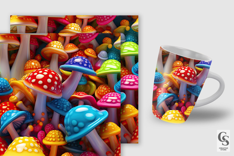 rainbow-3d-mushroom-seamless-patterns
