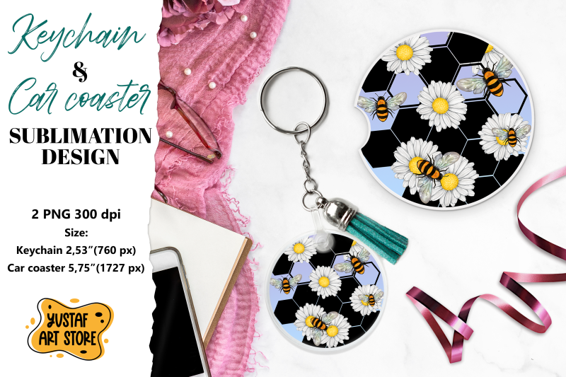 bee-keychain-sublimation-bee-car-coaster-sublimation