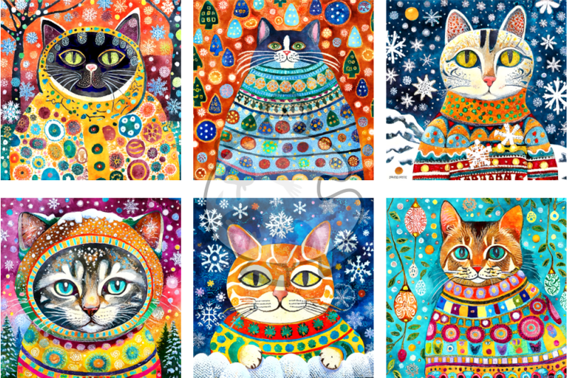 winter-cats-watercolor-portrait-paintings