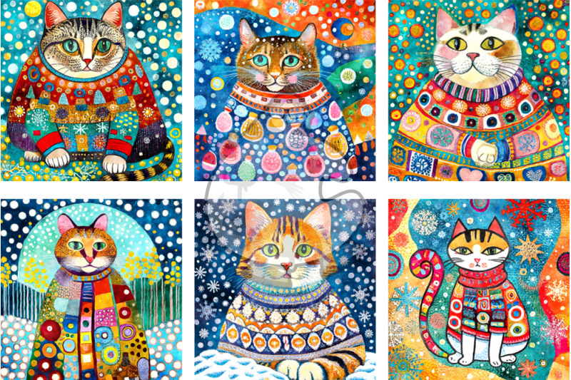 winter-cats-watercolor-portrait-paintings
