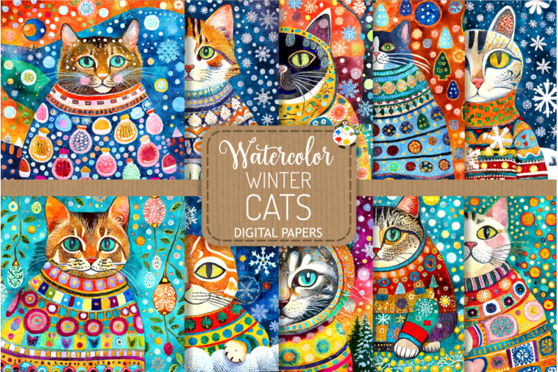 winter-cats-watercolor-portrait-paintings