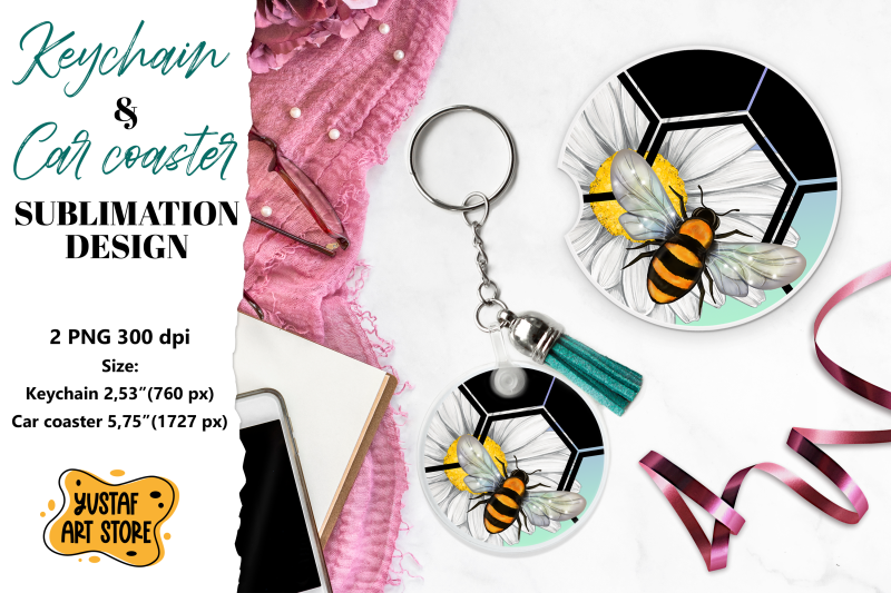 bee-keychain-sublimation-bee-car-coaster-sublimation