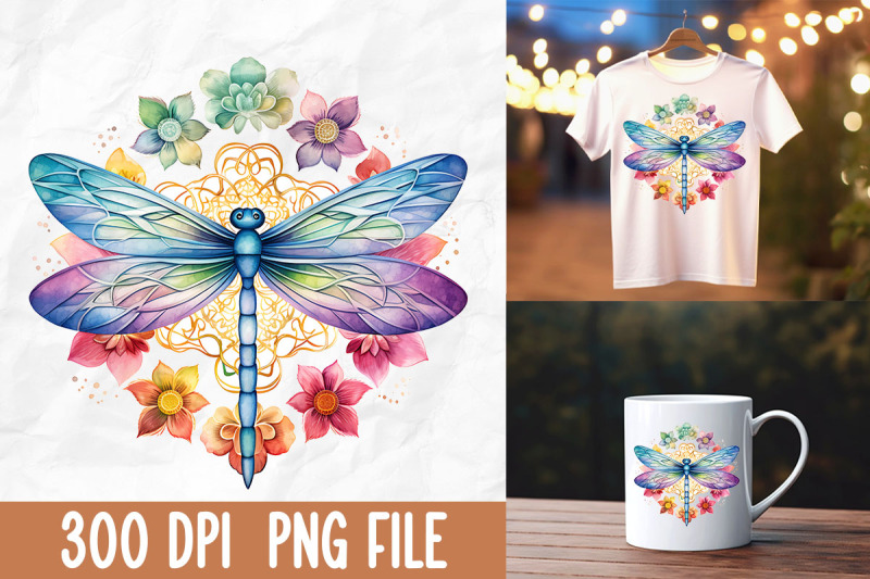 retro-zen-lotus-flower-dragonfly-rainbow