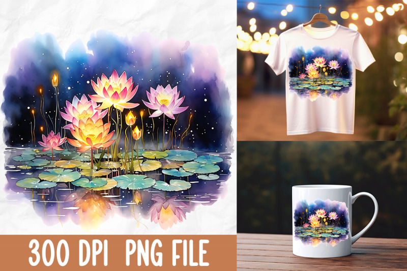 retro-zen-lotus-flower-firefly-night