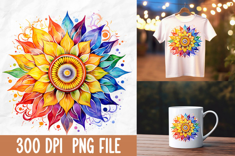 retro-zen-sunflower-mandala-rainbow