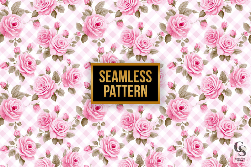 pink-gingham-roses-pattern-digital-papers