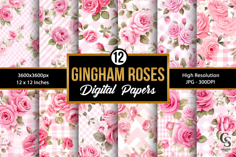 pink-gingham-roses-pattern-digital-papers