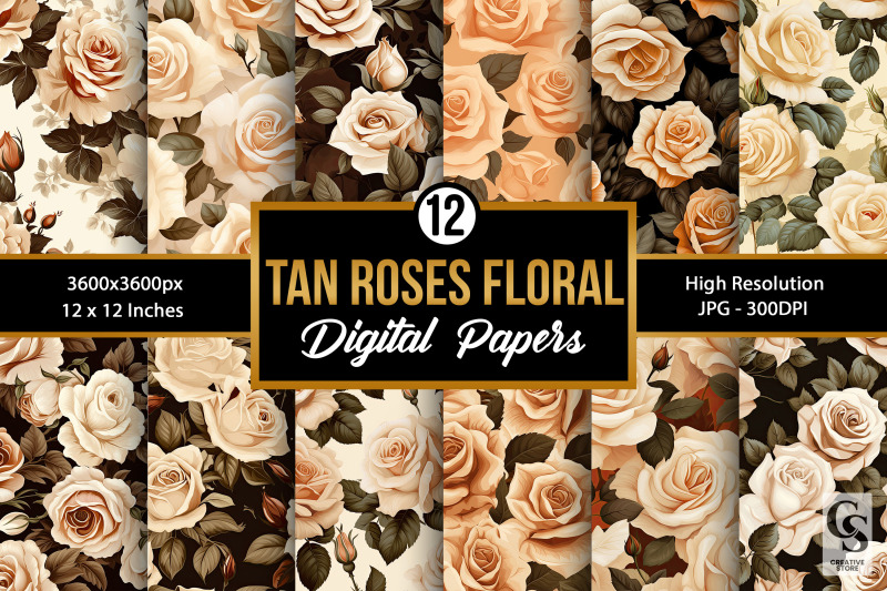 vintage-tan-roses-digital-papers