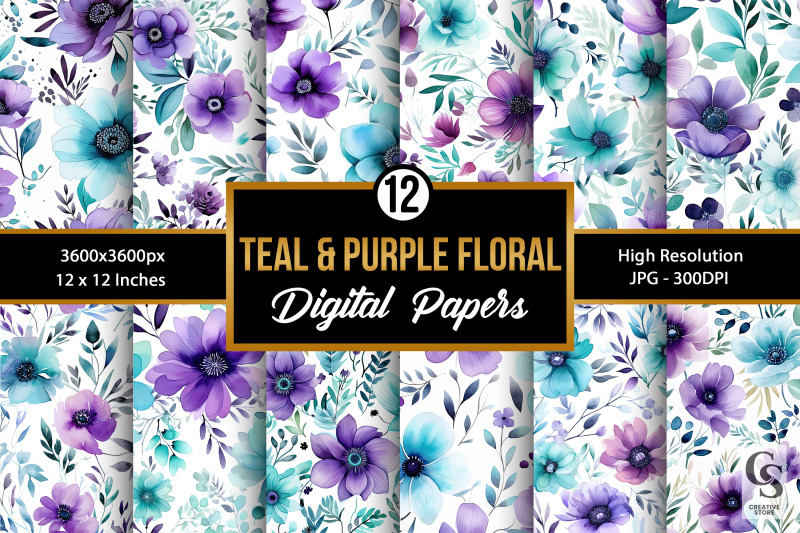 teal-amp-purple-watercolor-flowers-patterns