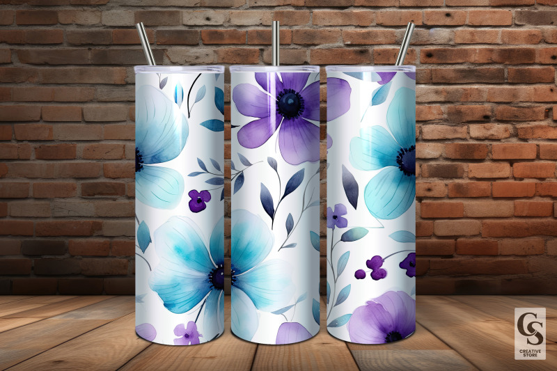 teal-amp-purple-watercolor-flowers-patterns