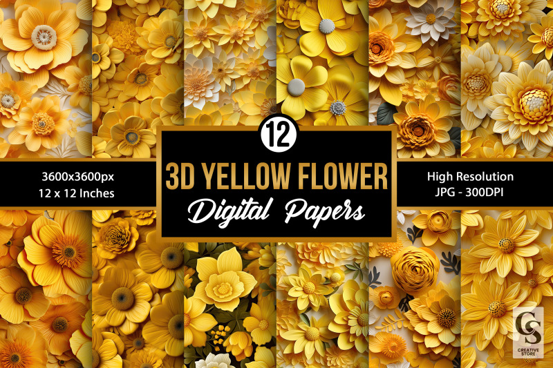 3d-yellow-flowers-digital-papers