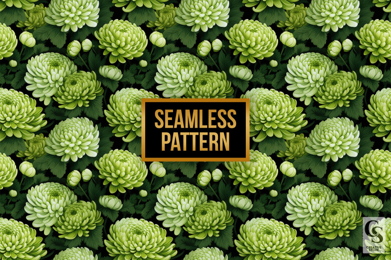 green-chrysanthemum-flowers-seamless-patterns