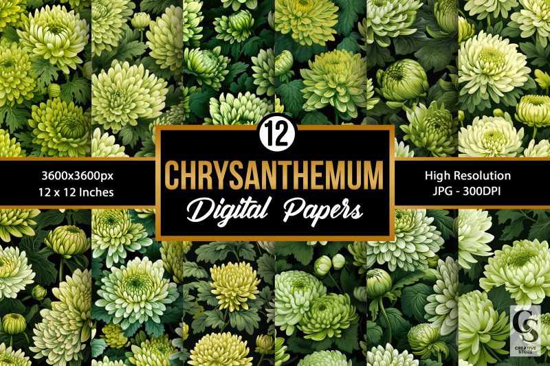 green-chrysanthemum-flowers-seamless-patterns