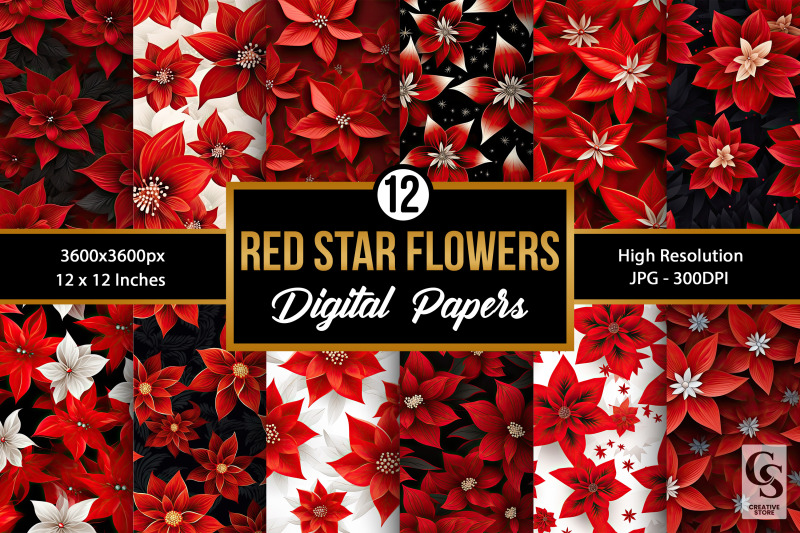 red-star-flowers-pattern-digital-papers