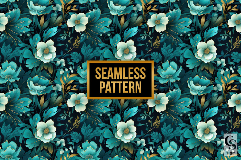 teal-flowers-garden-digital-papers