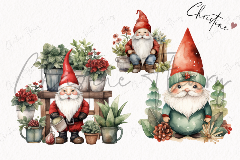 watercolor-christmas-garden-gnomes