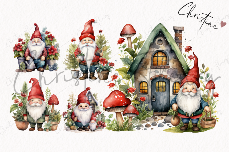 watercolor-christmas-garden-gnomes