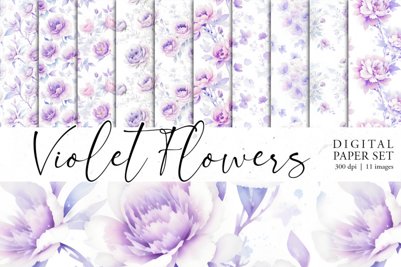 violet-flowers-digital-paper-set-seamless-pattern-bundle