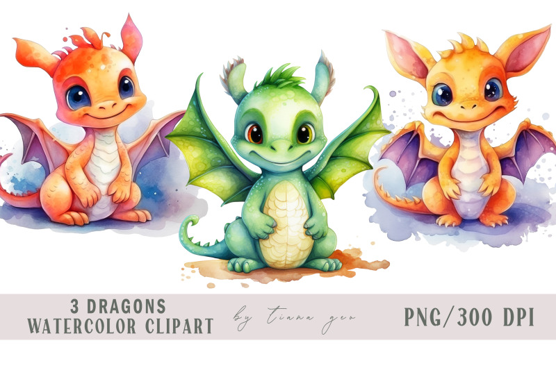 cute-watercolor-dragon-clipart-set-3-png-files