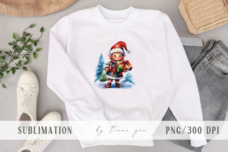 cute-watercolor-christmas-gnome-elf-clipart-1-png-file