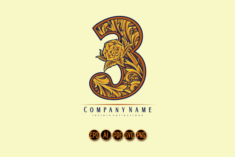 number-3-monogram-logo-classic-elegance