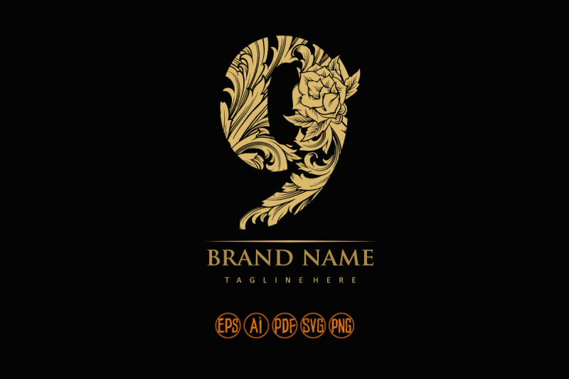 luxury-vintage-number-9-badge-monogram-logo