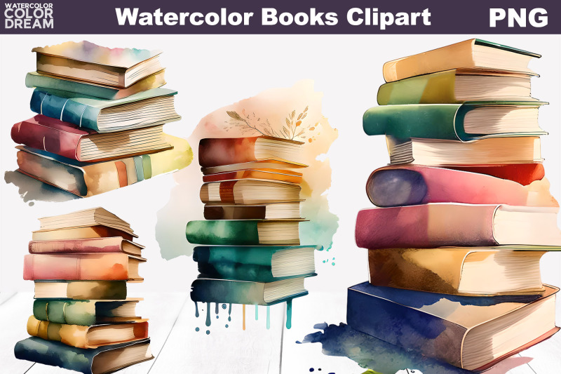 watercolor-books-clipart-books-sublimation-png
