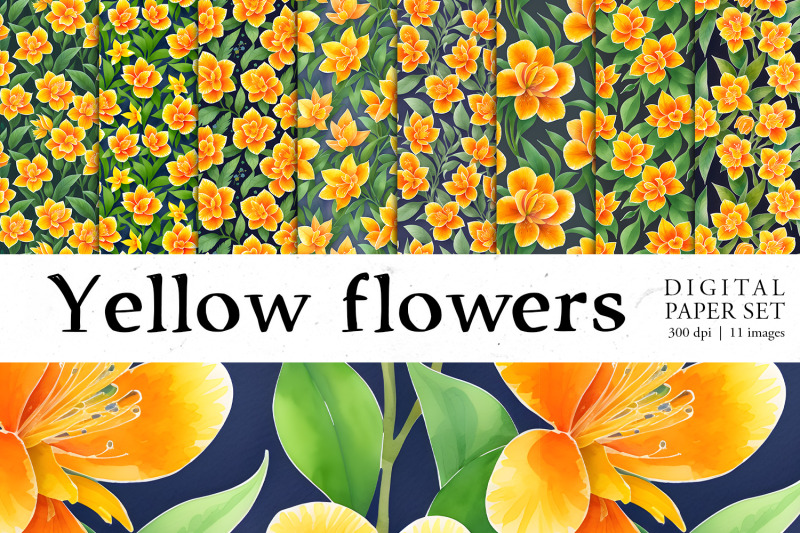 yellow-flowers-digital-paper-set-seamless-pattern-bundle
