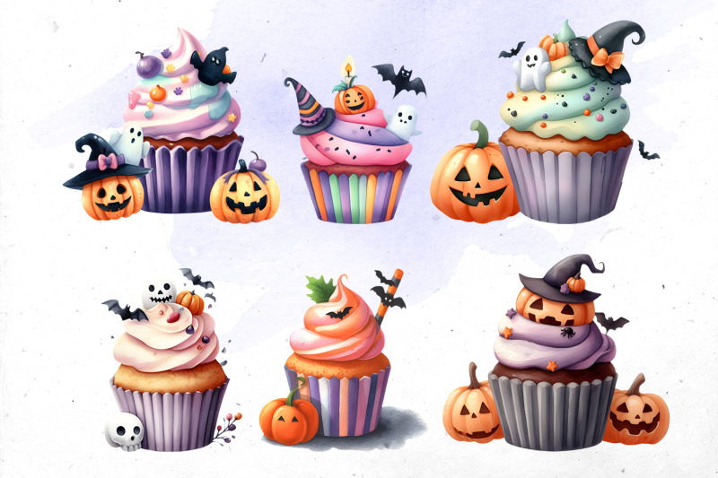 halloween-cupcakes-watercolor-bundle-png-cliparts