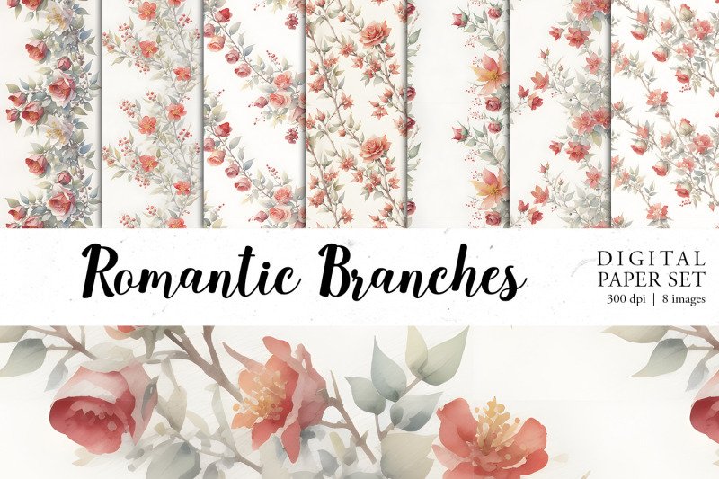 romantic-branches-digital-paper-set-seamless-pattern-bundle