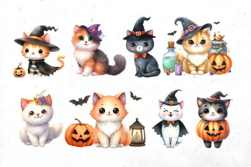 halloween-cats-watercolor-bundle-png-cliparts