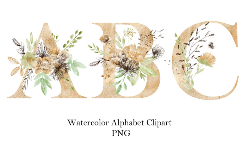 watercolor-gold-floral-alphabet